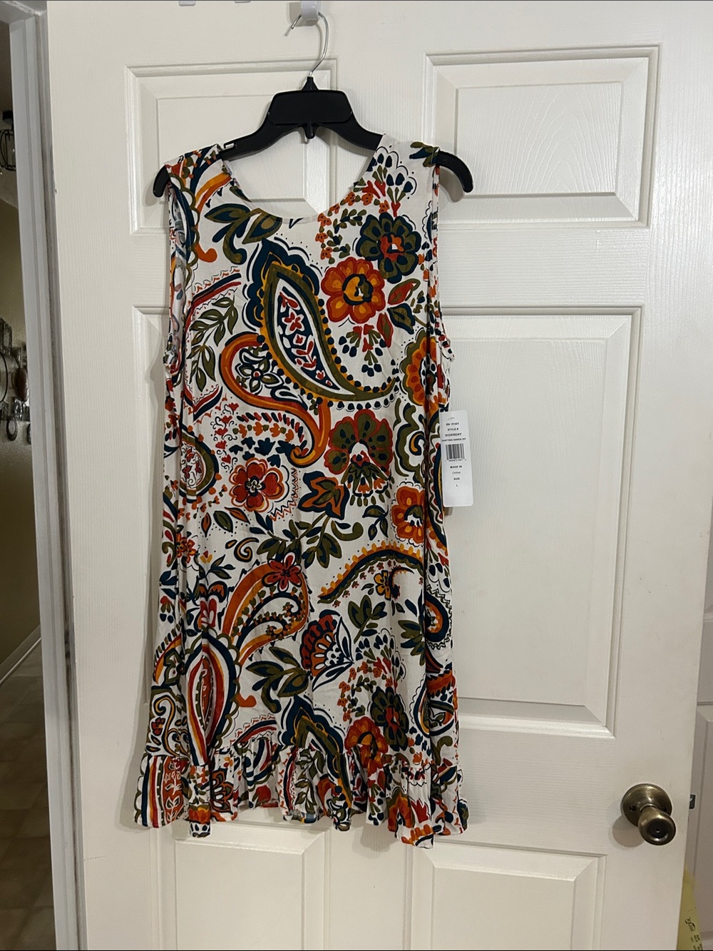 MSK White Paisley Floral Midi Shift Dress with Orange and Green Accents